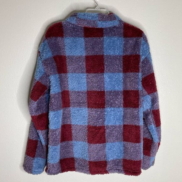 Eddie Bauer Blue Red Plaid Quest Fleece Quarter Zip Pullover Size Large - Picture 10 of 16